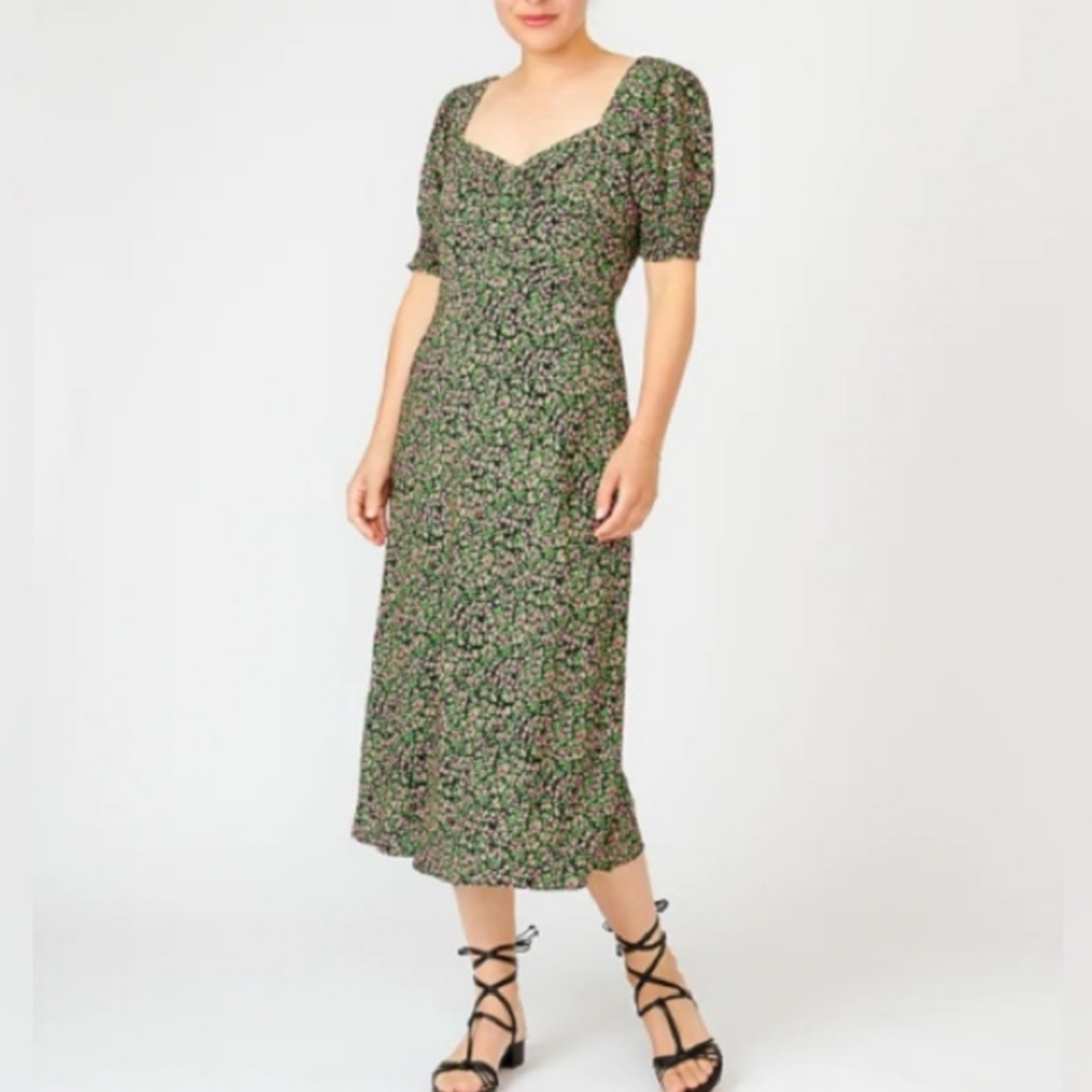 J Crew Puff Sleeve Sweetheart Neckline Midi Dress Sz 6